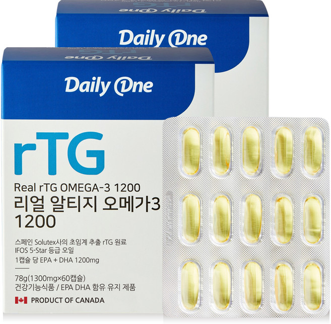 데일리원 리얼 알티지 오메가3, 60정, 78g, 2개