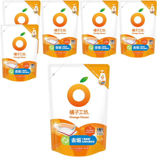 Orange House 橘子工坊 去垢酵素洗碗精補充包, 500ml, 6包