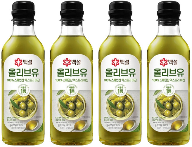 백설 엑스트라버진 압착 올리브유, 500ml, 4개