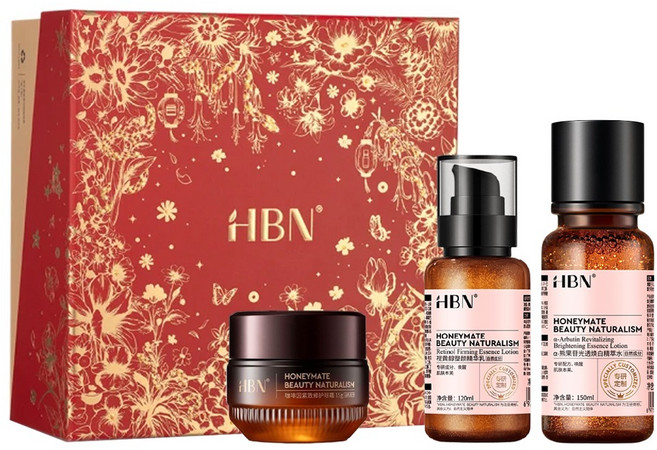 HBN 早C晚A水乳咖啡因眼霜禮盒組 特證版發光水 + 雙A乳 + 眼霜, 1盒