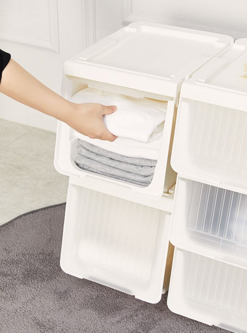 올유리빙 슬라이딩 리빙박스 높은형 투명창, 화이트 + 불투명도어, 3개