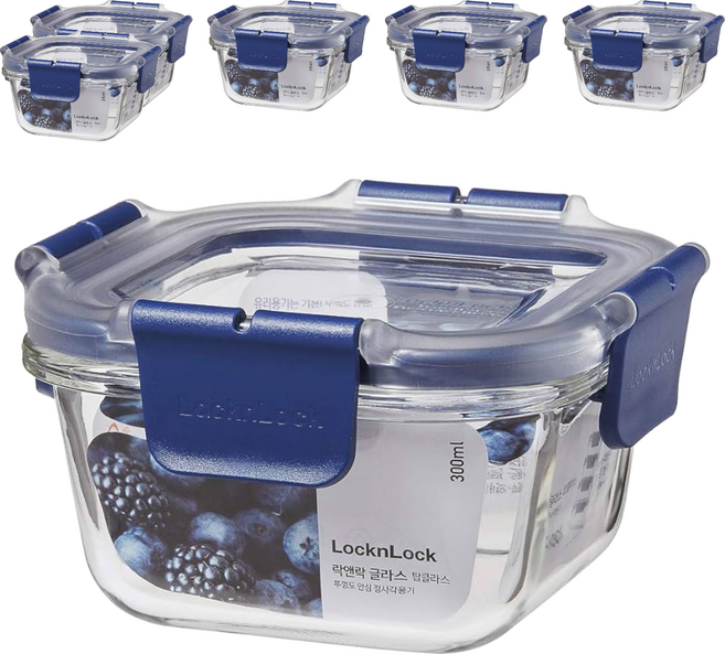LocknLock 樂扣樂扣 頂級透明耐熱玻璃保鮮盒, 6個, 容器 + 蓋子