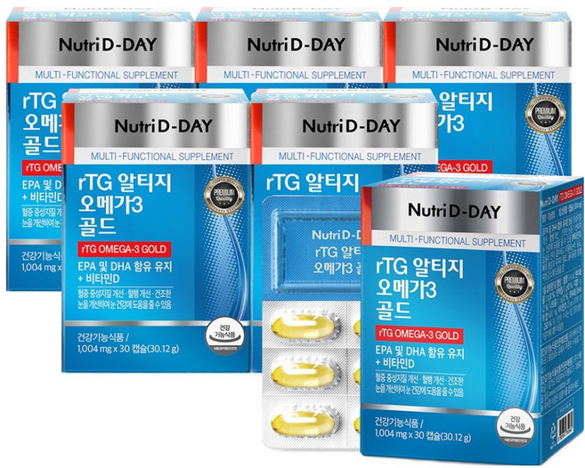 뉴트리디데이 rTG 알티지 오메가3 골드, 30정, 6개
