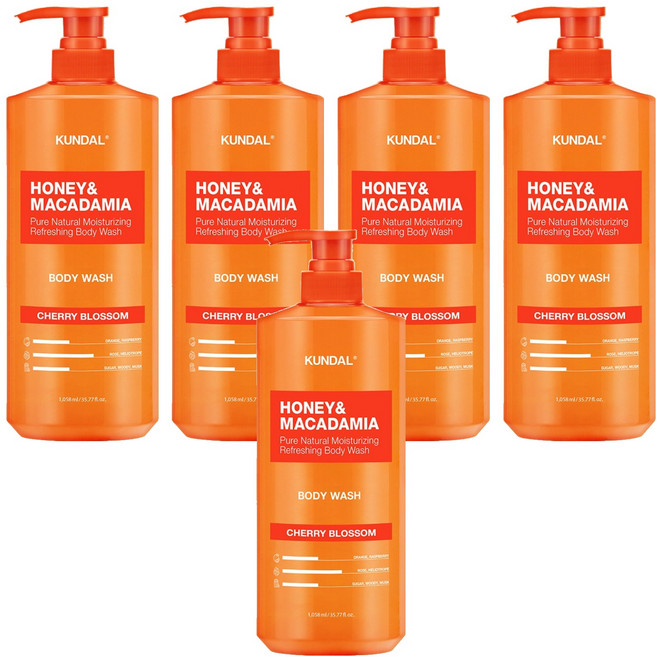 쿤달 허니 앤 마카다미아 퓨어 바디워시 체리블라썸, 1.058L, 5개