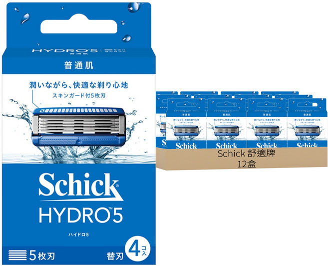 Schick 舒適牌 HYDRO 5 水次元5 刮鬍刀頭, 4入, 12盒