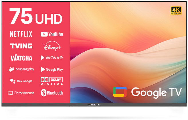 와이드뷰 4K UHD LED 구글5.0 스마트 TV, 190cm(75인치), WGE75UT1, 벽걸이형, 방문설치