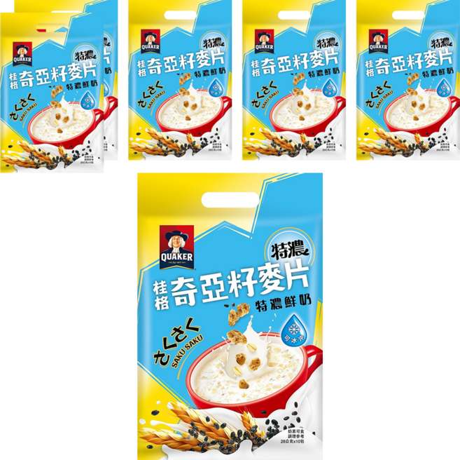 QUAKER 桂格 特濃鮮奶奇亞籽麥片 10包, 280g, 6袋