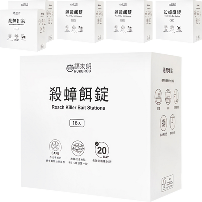 HUKUROU 福來朗 殺蟑餌錠 一錠滅蟑, 16入, 6盒, 3g
