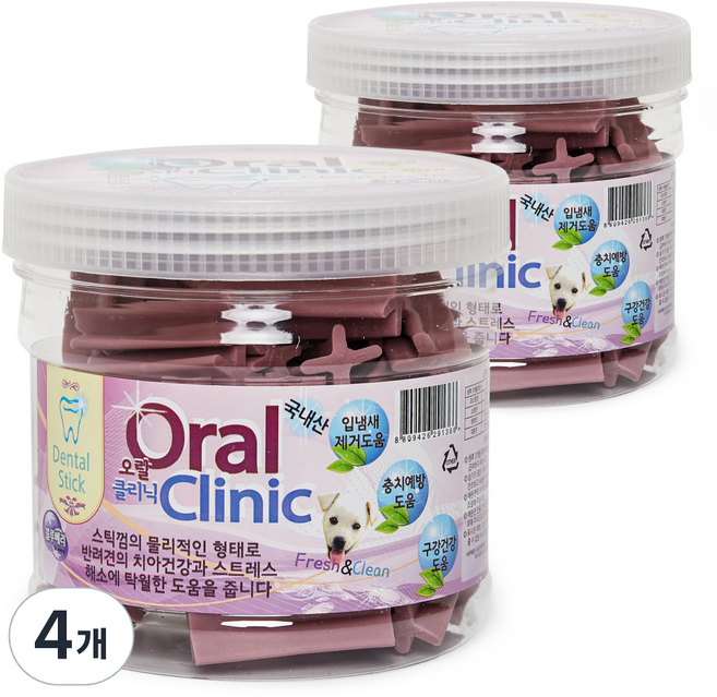 강아지 오랄클리닉 덴탈 스틱 껌, 블루베리, 300g, 4개