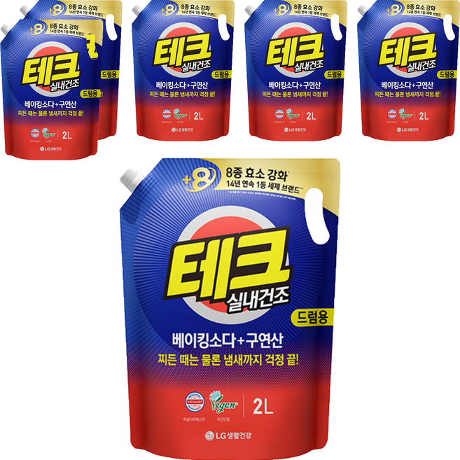 테크 베이킹소다 플러스 구연산 실내건조 액체세제 드럼용 리필, 2L, 6개