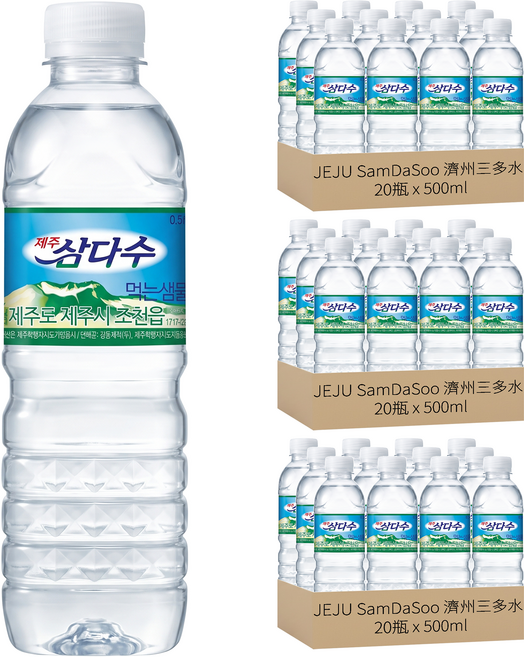 JEJU SamDaSoo 濟州三多水 火山岩盤礦泉水, 500ml, 60瓶