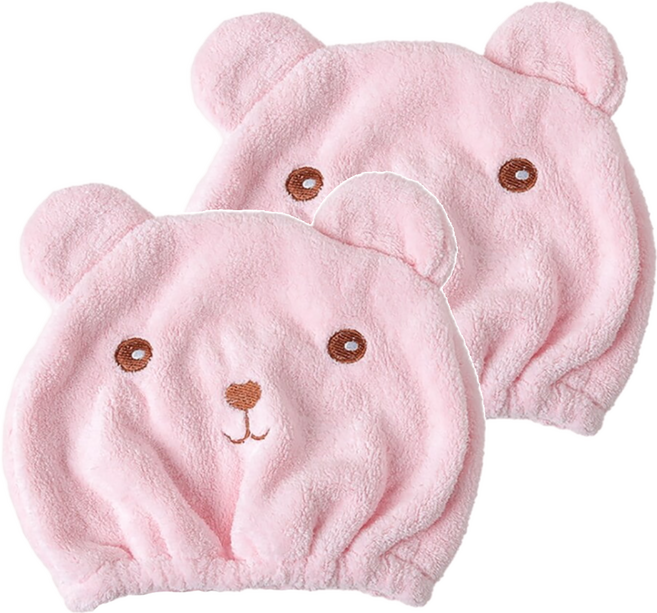 BEAUTY DISPLAY 美得像專櫃 熊熊乾髮帽, 粉色, 2個