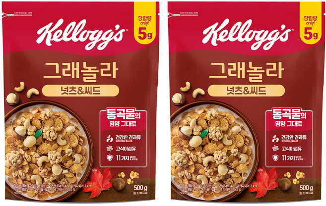 켈로그 넛츠 앤 씨드 그래놀라 시리얼, 500g, 2개
