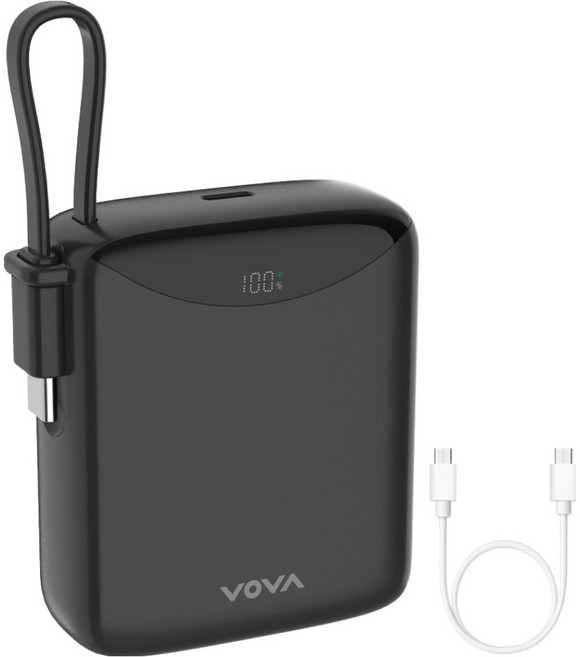 보바 고속충전 일체형 미니 보조배터리 10000mAh 22.5W, VA-114, 블랙