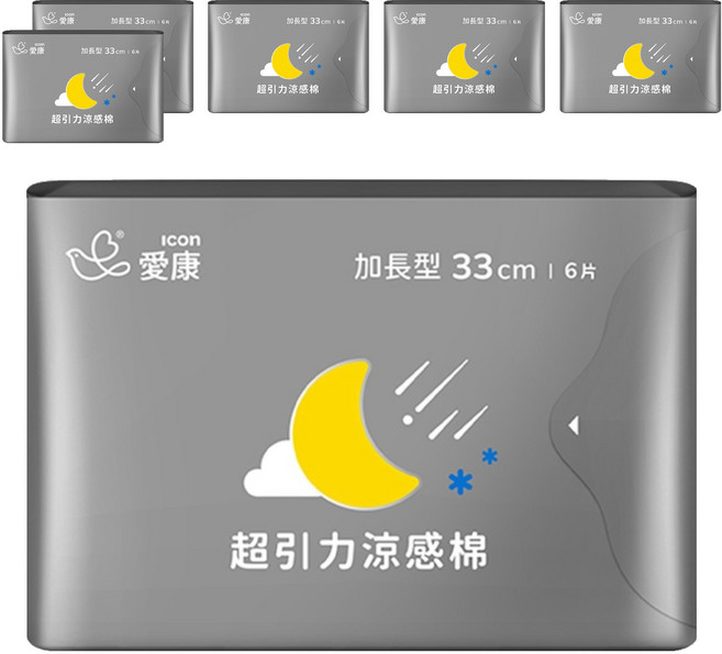 icon 愛康 超引力涼感衛生棉, 加長型(33cm), 6片, 6包