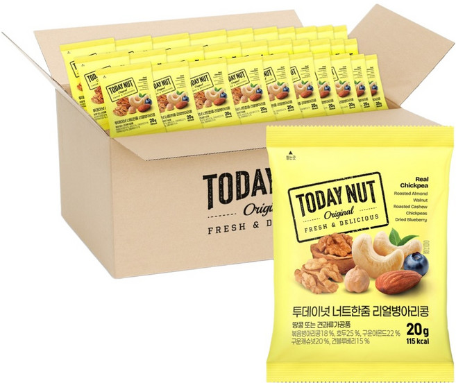 투데이넛 너트한줌 리얼병아리콩 믹스넛, 20g, 80개