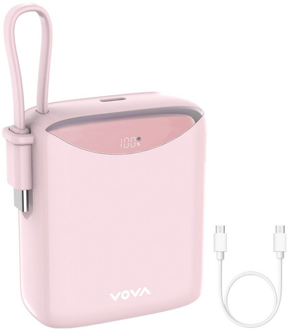 보바 고속충전 일체형 미니 보조배터리 10000mAh 22.5W, VA-114, 핑크