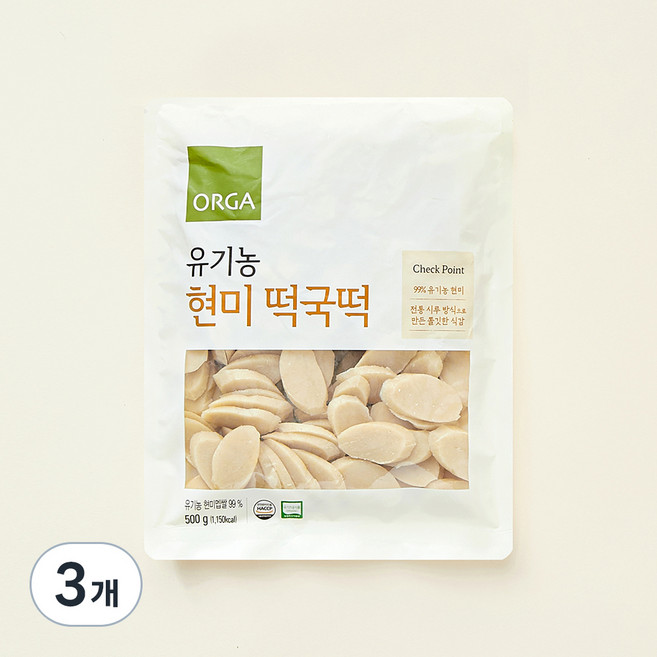 올가홀푸드 유기가공식품 인증 현미 떡국떡, 500g, 3개