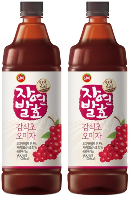 진미 3년숙성 자연발효 감식초 오미자, 950ml, 2개