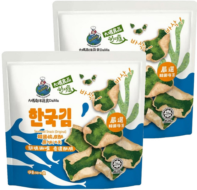 DaMa 大瑪南洋蔬食 韓國愉皮酥 原味 全素, 2個, 50g