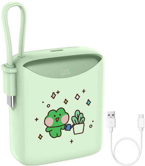 보바 라인프렌즈 22.5W 고속충전 일체형 휴대용 미니 보조배터리 10000mAh C타입, VA-114, 그린 레니니