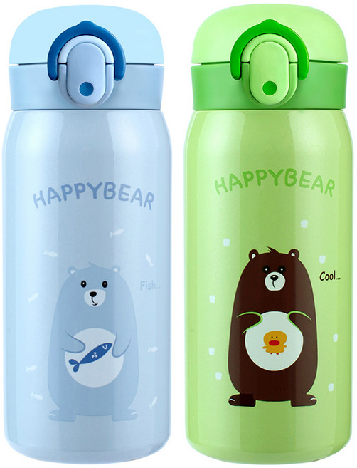 해피베어 원터치 보온보냉병 350ml x 2종 세트, 스카이블루 + 그린, 1세트