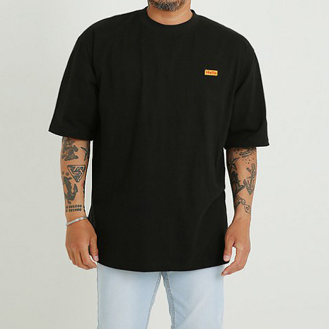 파이브라지 남성용 통기성 빅사이즈 오버핏 헬로우 패치 포인트 반팔 티셔츠