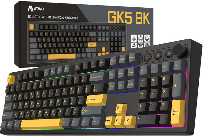 에이투 풀배열 게이밍 유선 키보드 오테뮤 그레이축, 블랙골드, GK5 8K, 제조사축