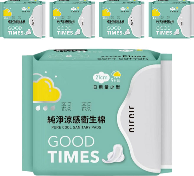 JIUJIU 親親 純淨涼感衛生棉 日用量少型, 21cm, 9片, 5包