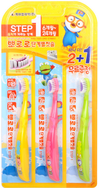 케이엠제약 뽀로로 단계별 영유아칫솔 1단계, 랜덤 발송, 1개, 3개입
