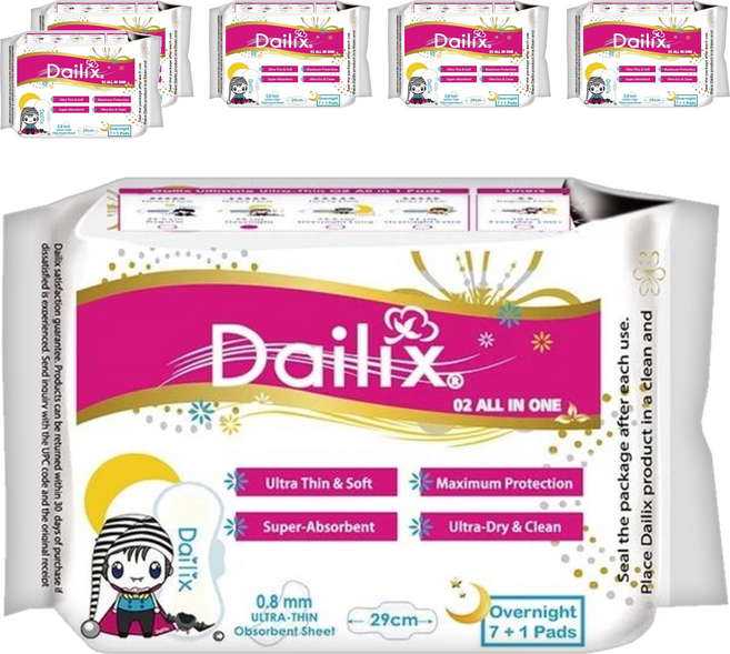Dailix 吸血鬼超瞬吸 抑菌淨味乾爽 夜用衛生棉 0.08cm超薄 茶多酚紅豆杉負離子芯片 瞬吸鎖水 SGS認證, 夜用型(29cm), 8片, 6包