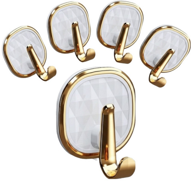 벨로나이트 욕실 화장실 주방 거실 문뒤 골드 테두리 수건후크 세트, 화이트, 5개