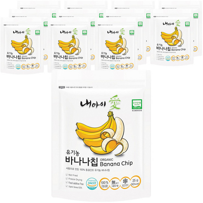 내아이애 동결건조 과일 유기농 바나나칩, 25g, 12개