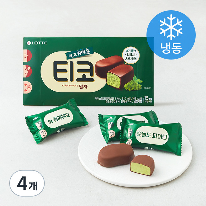 롯데웰푸드 티코 말차 (냉동), 4개, 15개입, 34ml