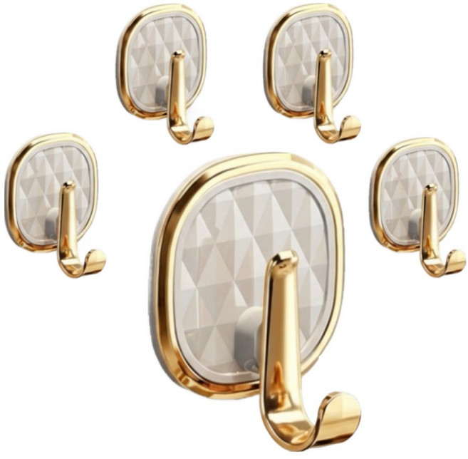 벨로나이트 욕실 화장실 주방 거실 문뒤 골드 테두리 수건후크 세트, 그레이, 5개