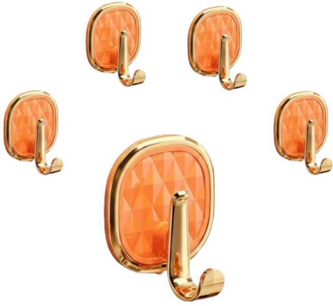 벨로나이트 욕실 화장실 주방 거실 문뒤 골드 테두리 수건후크 세트, 오렌지, 5개