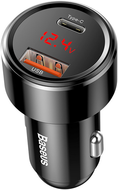 Baseus 倍思 系列 PPS 數位顯示 Type-C PD+QC 雙快充車用充電器 45W, BS-C20A-X, 黑色