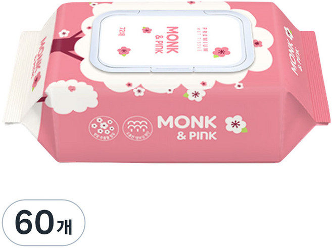 몽크앤핑크 유아 물티슈 캡형, 70g, 72매, 60개