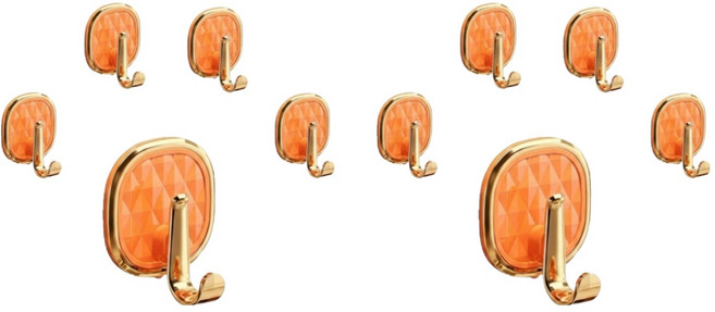 벨로나이트 욕실 화장실 주방 거실 문뒤 골드 테두리 수건후크 세트, 오렌지, 10개