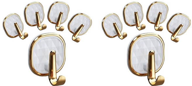 벨로나이트 욕실 화장실 주방 거실 문뒤 골드 테두리 수건후크 세트, 화이트, 10개