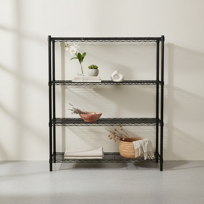 dayneeds 日需百備 輕型烤漆層架 鐵力士架 收納層架 展示架 層架 鐵架, 黑色, 4層