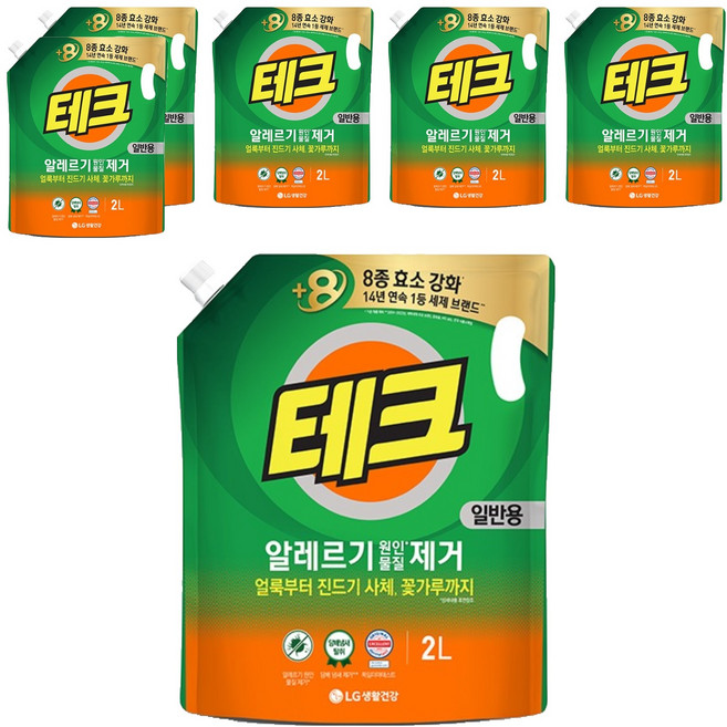 [비건라이프] 테크 알레르기 원인물질 제거 일반용 액상세제 리필, 2L, 6개