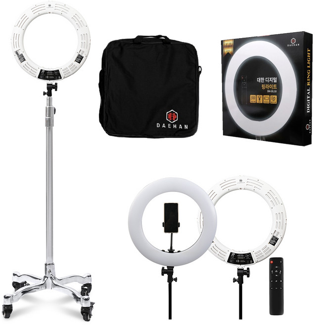 대한 자연광 LED 반영구 뷰티 네일 미용 메이크업 유튜브 인터넷방송 개인 1인 방송 촬영 링라이트 조명 + 이동식 스탠드 삼각대 세트, 링라이트(DH-RL18 화이트), 스탠드(ST-8519), 1세트