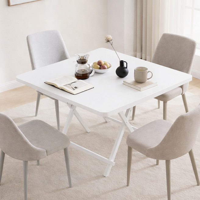 코멧 홈 접이식 사각 테이블, 화이트, 4인용