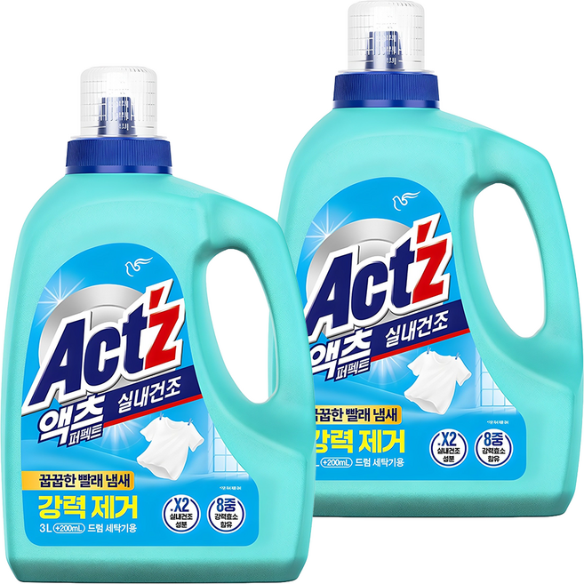 액츠 퍼펙트 실내건조 드럼용 액상세제 본품, 3.2L, 2개