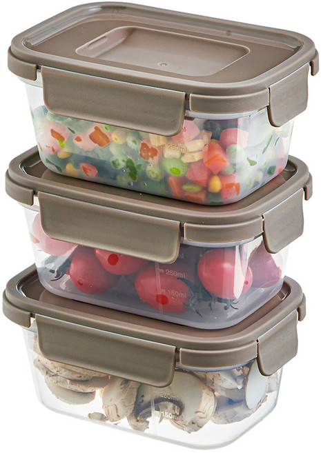 코멧 홈 국내생산 눈금이 있고 겹쳐서 보관하는 편리한 BPA FREE 밀폐용기, 3개, 500ml