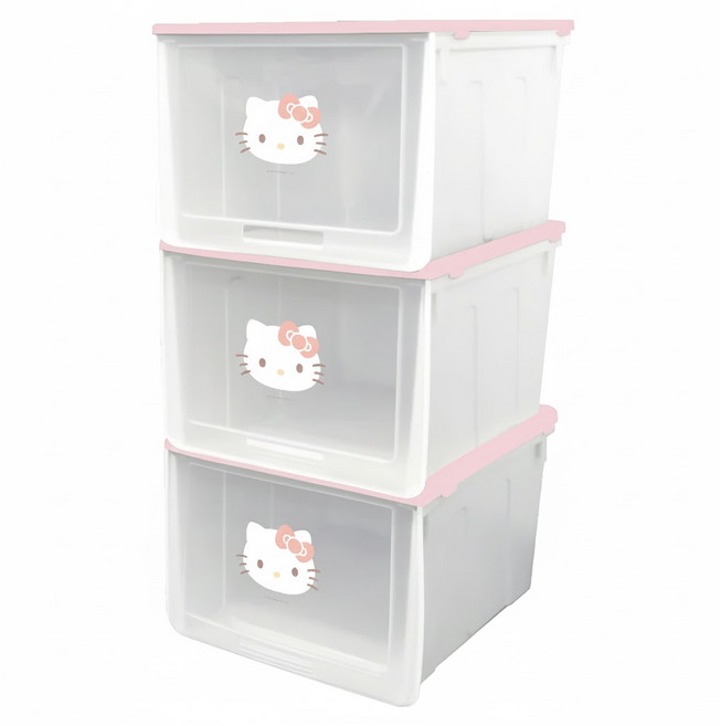 收納王妃 三麗鷗防塵收納鞋盒3入組 31 x 23 x 20cm, 凱蒂貓 粉紅色, 1組