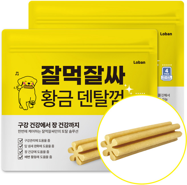 잘먹잘싸 강아지 황금 덴탈껌, 황태맛, 300g, 2개