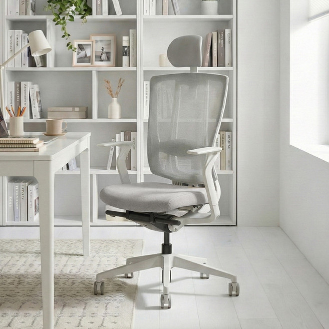 듀오백 브라보 BR-200CFW 메쉬 컴퓨터 책상 의자 방문설치, 라이트그레이