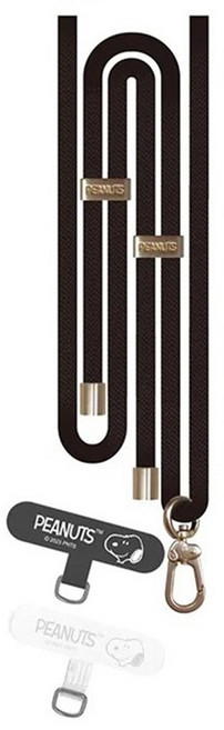MING JENN 明震 SNOOPY 史努比 手機夾片肩背掛繩 附夾片x2, 黑色, 1組
